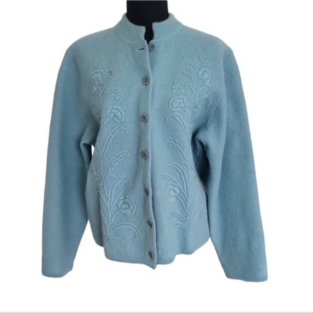 EUC 60s Draper's & Damon's 100% wool floral embroidered sweater cardigan L